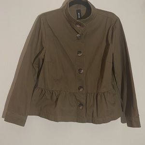 Agnes & Dora Olive Cotton Twill Peplum Jacket - M - Button Front